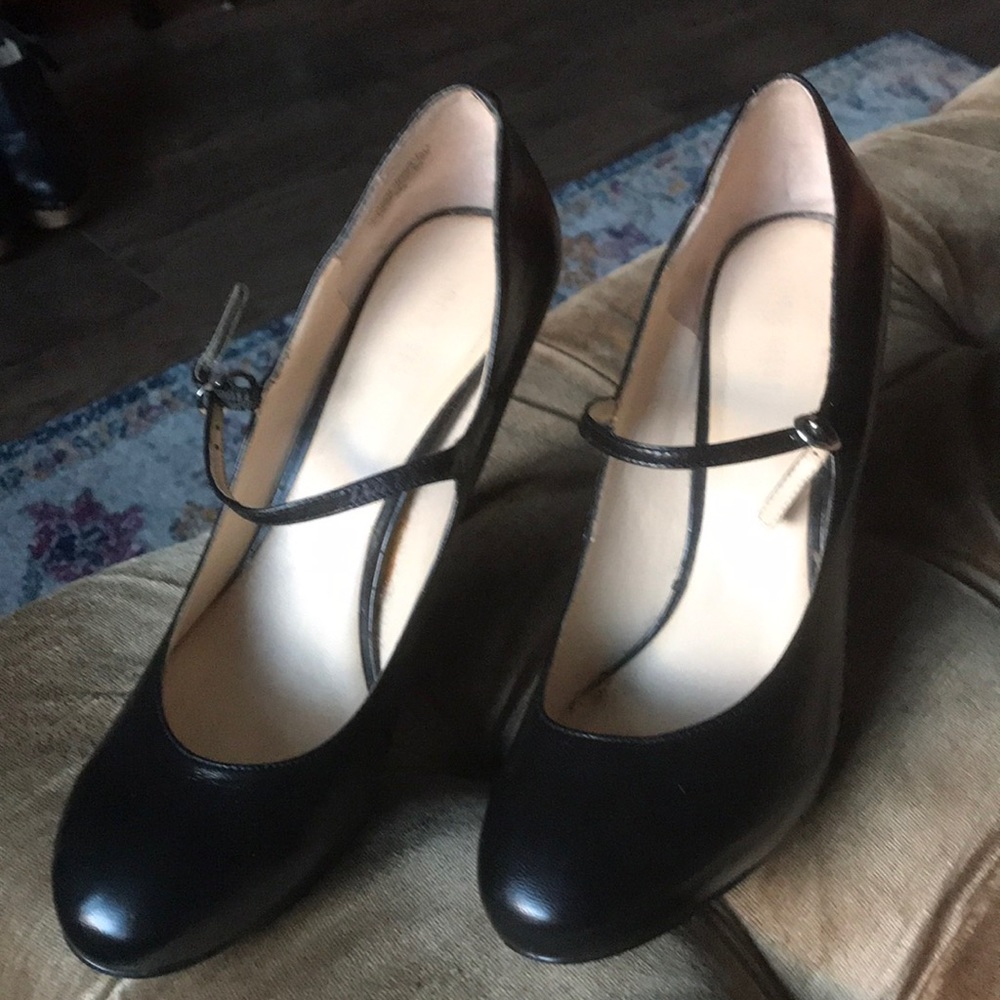 Black leather Mary Jane Heels.